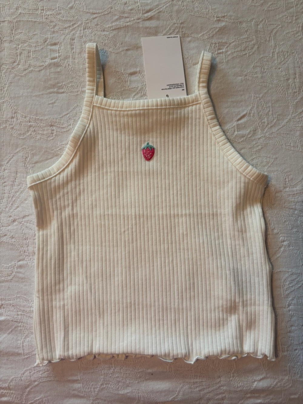 H&m Cream Ribbed Strawberry Appliqué Tank Top 3/4T new